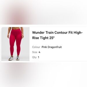 NWOT lululemon athletica wunder train contour fit high rise pink Leggings